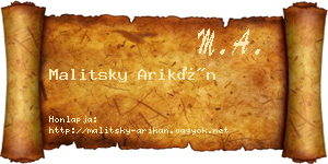 Malitsky Arikán névjegykártya